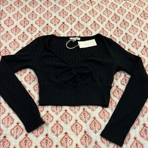 Z Supply Black Ribbed Long Sleeve Crop Top